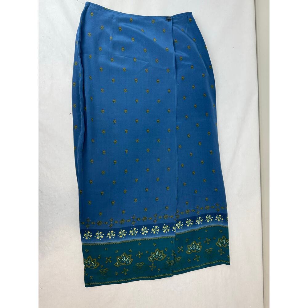 Vintage 1990s Straight Skirt 100% Twee Tulip Print Blue Allison Taylor 8 Cottage